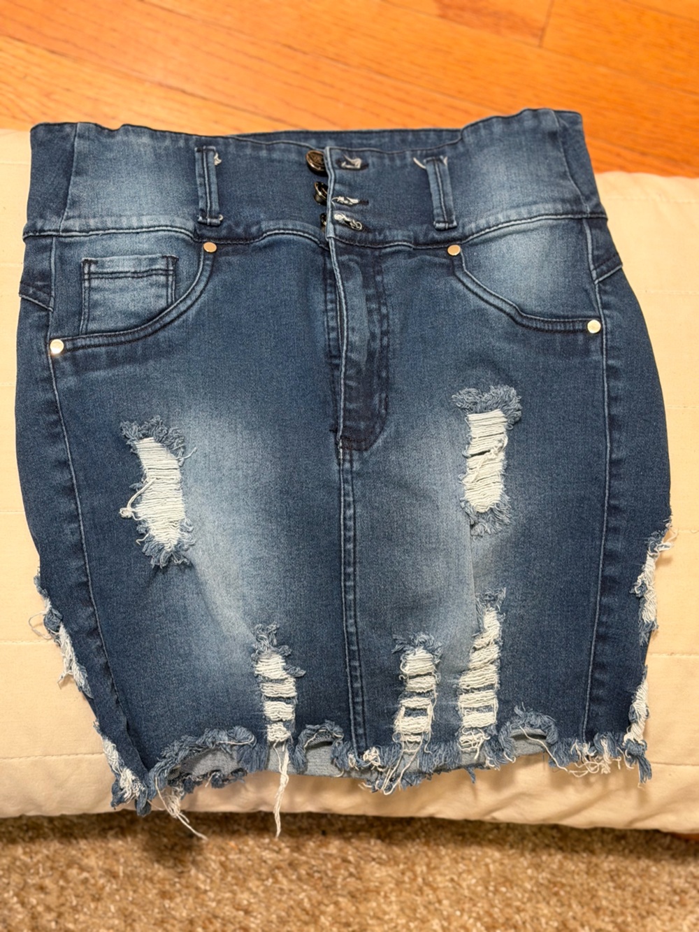 Distressed Dark Blue Women Skirt